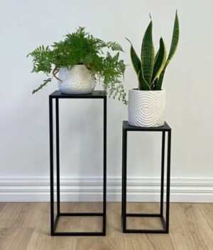 Black Metal Plinth/Plant Stands 65Cm H & 50Cm H