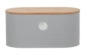 Typhoon Grey Bread Bin 7.5Lt 33.5X18X16 Bamboo Lid