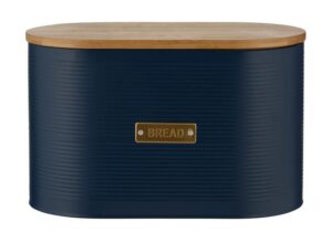Typhoon Navy Bread Bin 7.5Lt 33.5X18X16 Bamboo Lid