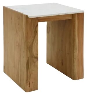 Lucia Acacia & Marble Side Table 50X40X55H