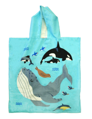Kids Towel Hoodie Blue Whales Age 2-4Yrs