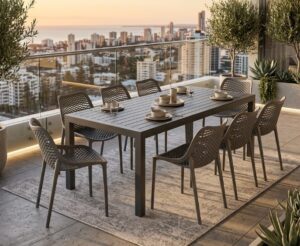 Matzo Gunmetal Table 2100X900X750H + 8 Nikita Chai