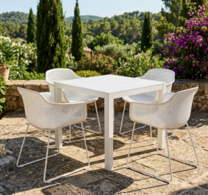 Matzo White Table 900X900 + 4 Lilac Chairs