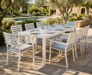 Matzo White Table 2100X900X750H + 8 Mayfair Chairs