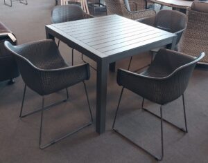 Matzo Gunmetal Table 900X900 + 4 Lilac Chairs