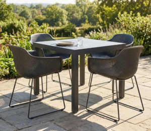 Matzo Gunmetal Table 900X900 + 4 Lilac Chairs