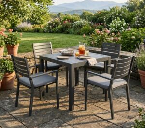 Matzo Gunmetal Table 900X900 + 4 Mayfair Chairs