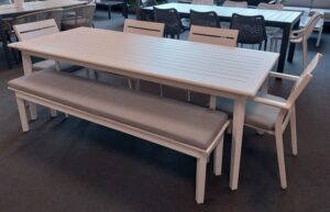 Mantra White Outdoor Dining Set 4 Chairs + Bench
