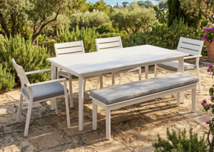 Mantra White Outdoor Dining Set 4 Chairs + Bench