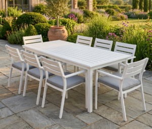 Mantra White Outdoor Table + 8 Mantra Chairs