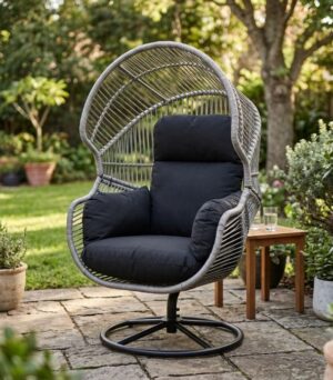 Keira Swivel Blk/Nat Outdoor Chair 860X860X1520H