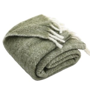 Woven Herringbone Nz Wool Olive Throw 130X200Cm