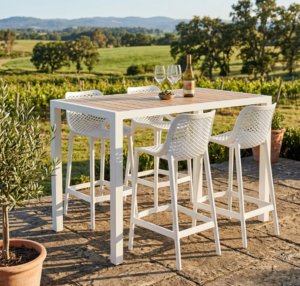 Tuscany White Bar Table + 4 Stools 1550X940X950