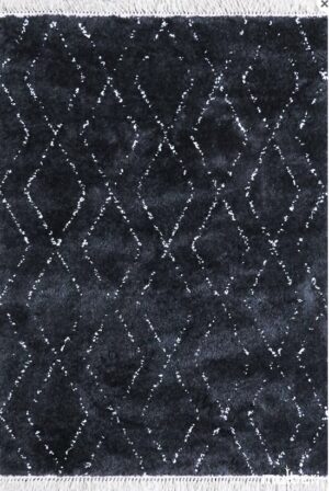 Zafir Black Ecru Shaggy Fringed Rug 1.6X2.3