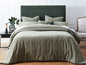 Hana Olive Pin Tucked Cotton Velvet Quilt Large