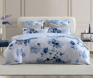 Lilibet Blue Cotton Sateen King Duvet Cover Set