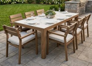 Kaman Walnut 9Pc Dining Suite With Stone Top