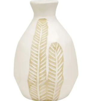 Palm Carved Nat & Wht Wooden Vase 20X20X30H
