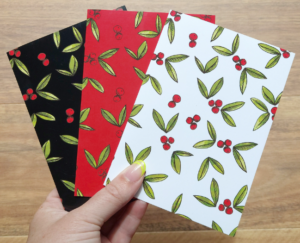 Berries On Black- Red- White Greeting Cards Setof3