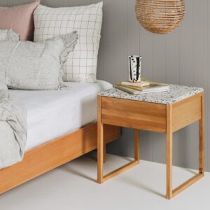 Avalon Natural Oak Side Table (Terrazzo Top) 50X45