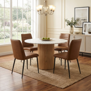 Terrazzo Round Table + 4 Cognac Hansel Chairs