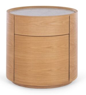 Muse Oval 2Dr Natural Oak Side Table Marble Top
