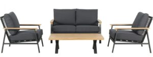 Emilie Black 2 Seater + 2 Chairs + Coffee Table