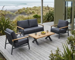 Emilie Black 2 Seater + 2 Chairs + Coffee Table