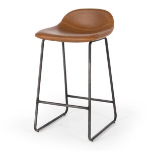 Haus Vintage Cognac Barstool Sled Base Metal Frame