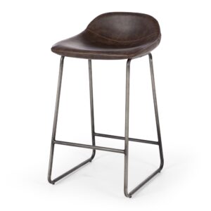 Haus Vintage Drk Brown Barstool Sled Base Metal Fr