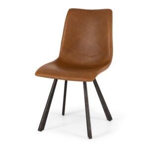 Rustic Bell Cognac Dining Chair Iron Wide Legs