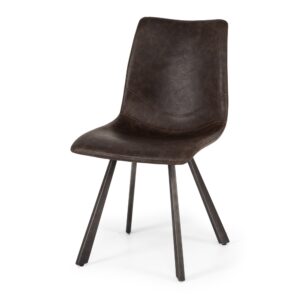 Rustic Bell Dark Brown Dining Chair Iron Wide Legs