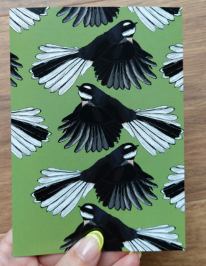 Fantail Piwakawaka On Green Greeting Card X2 - Bla