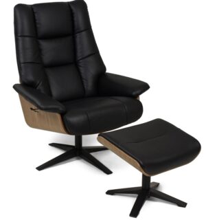 Hampton Recliner W/Stool Black Leather