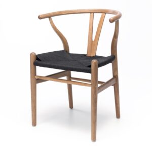 Wishbone Natural Oak & Blk Rope Dining Chair