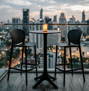 Finn Indoor Outdoor Bar Table + 2 Finn Barstools