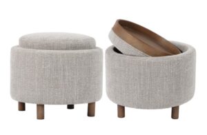 Luna Taupe Ottoman With Reversible Tray