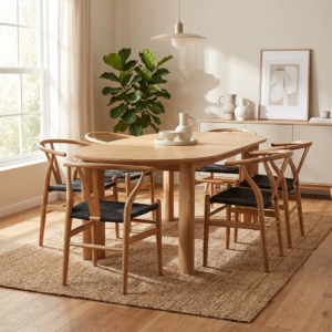 Kontur Natural Oak Ext Table 2000 +6 Wishbone Chai