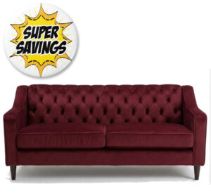 London Button Back 3 Seater Deluxe Vino 1910X830X8