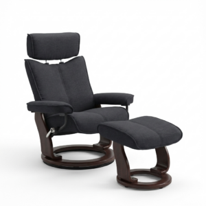 Malmo Recliner & Swivel W/Stool Ebony Fabric