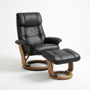 Mursa Black Leather Recliner Chair & Stool