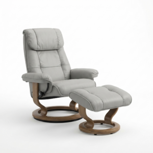 Mursa Silver Leather Recliner Chair & Stool