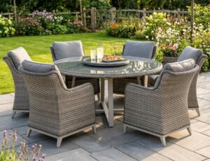 Ortega 1650 Round Table + 6 Chairs + Lazy Susan