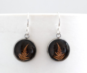 Bronze Fern Drop Earrings Glass & Stless Steel