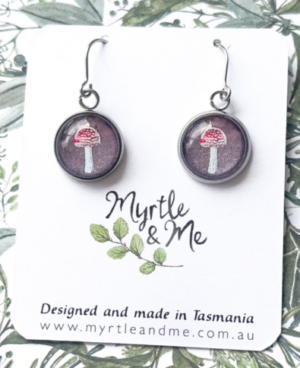 Amanita Muscaria Drop Earrings Glass & Stless Stee