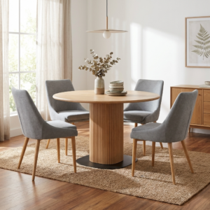 Palliser Round Table + 4 Eva Grey Mist Chairs