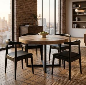 Flint Industrial 1.2 Round Table + 4 Black Elbow