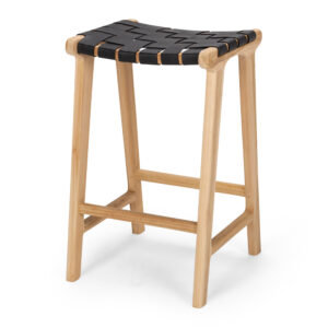 Indo Woven Barstool Black Leather Seat