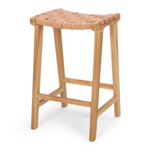 Indo Woven Barstool Blush Leather Seat