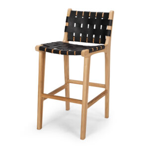 Indo Woven Highback Barstool Black Leather Seat